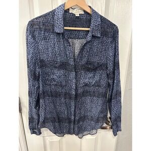 Cloth & Stone Button Down Shirt Blue Abstract Floral Striped Anthropologie S